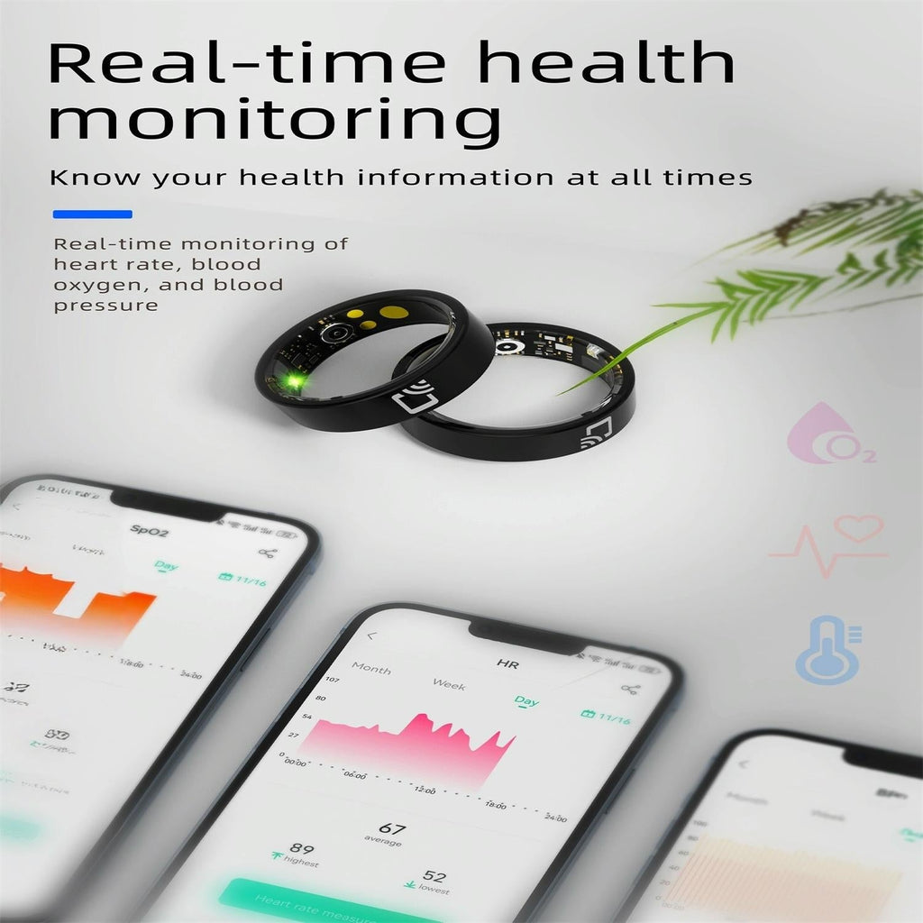 NNEIDS Smart Ring With Heart Rate Blood Oxygen Sleep Monitoring And Multiple Sports Modes - Black Size 10