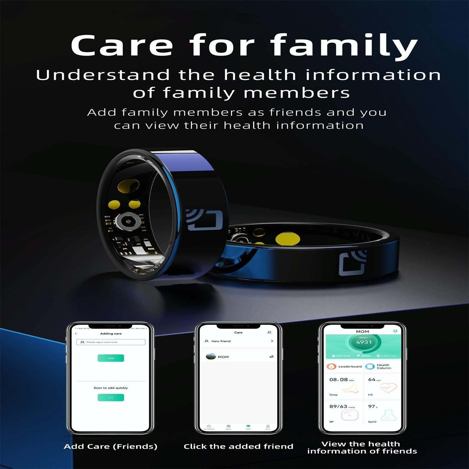 NNEIDS Smart Ring With Heart Rate Blood Oxygen Sleep Monitoring And Multiple Sports Modes - Black Size 10
