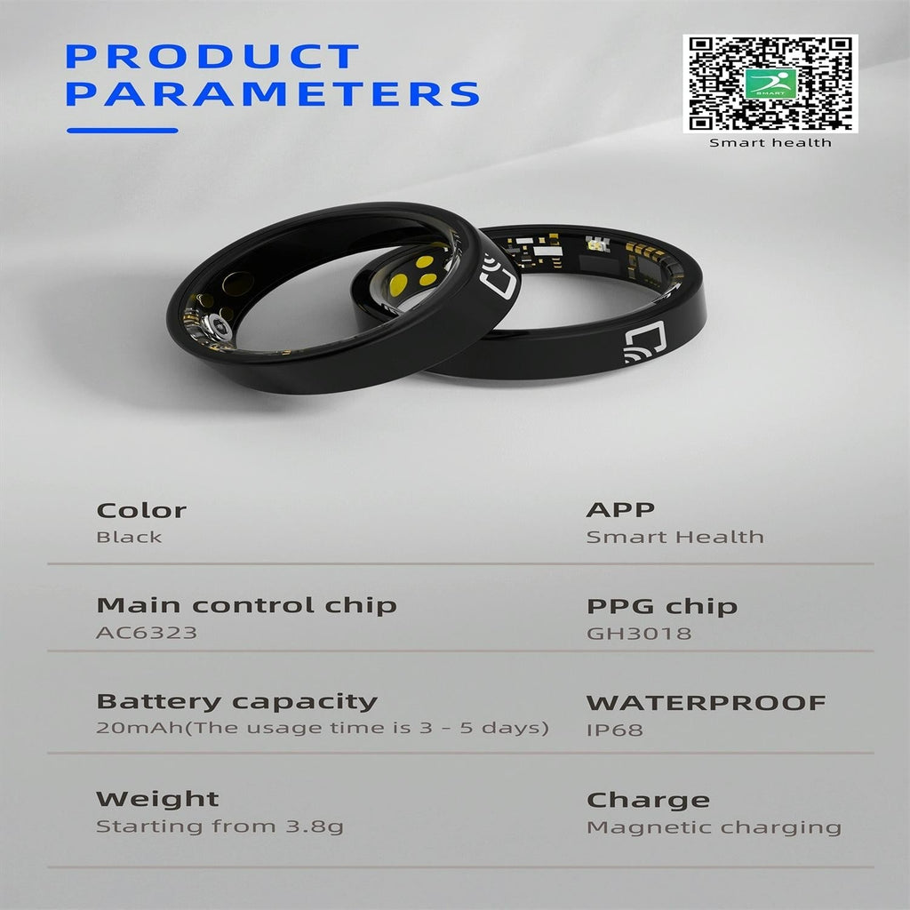 NNEIDS Smart Ring With Heart Rate Blood Oxygen Sleep Monitoring And Multiple Sports Modes - Black Size 10