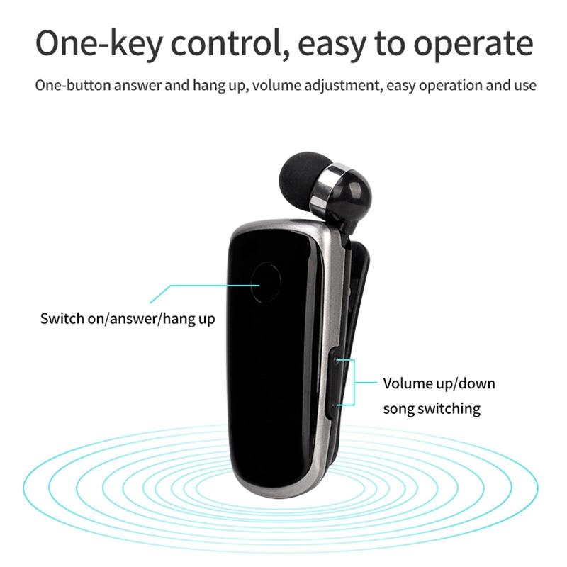Rose red NNEIDS wireless Bluetooth in-ear earphone with retractable cable and hands-free shirt clip — view 2