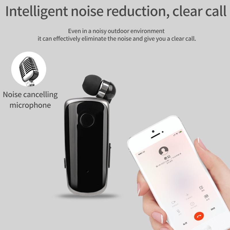 Rose red NNEIDS wireless Bluetooth in-ear earphone with retractable cable and hands-free shirt clip — view 3