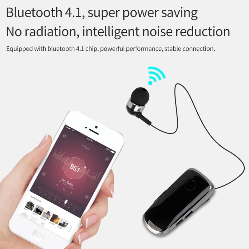 Rose red NNEIDS wireless Bluetooth in-ear earphone with retractable cable and hands-free shirt clip — view 4