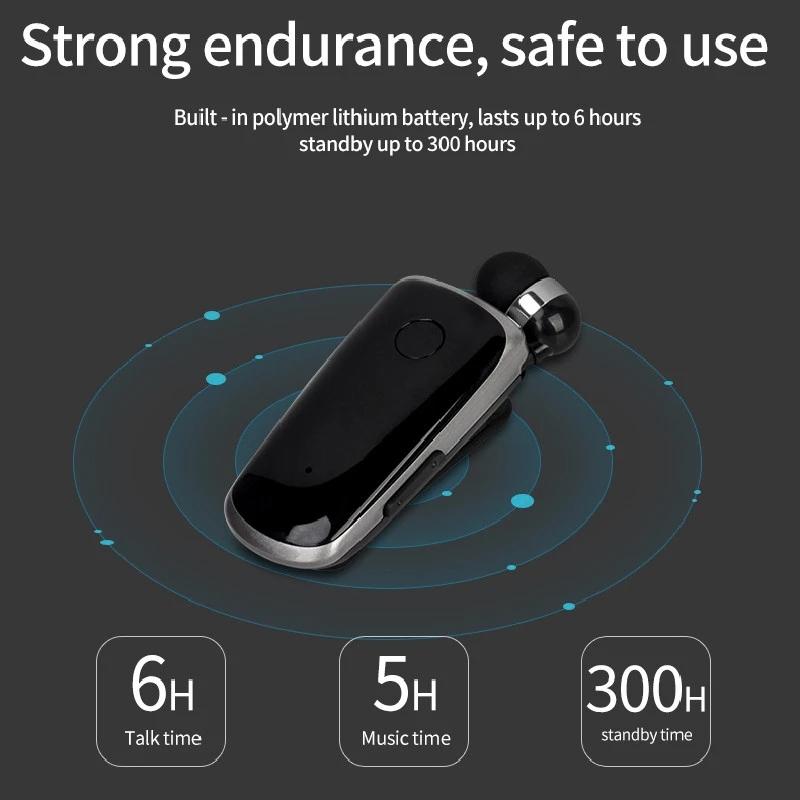 Rose red NNEIDS wireless Bluetooth in-ear earphone with retractable cable and hands-free shirt clip — view 5