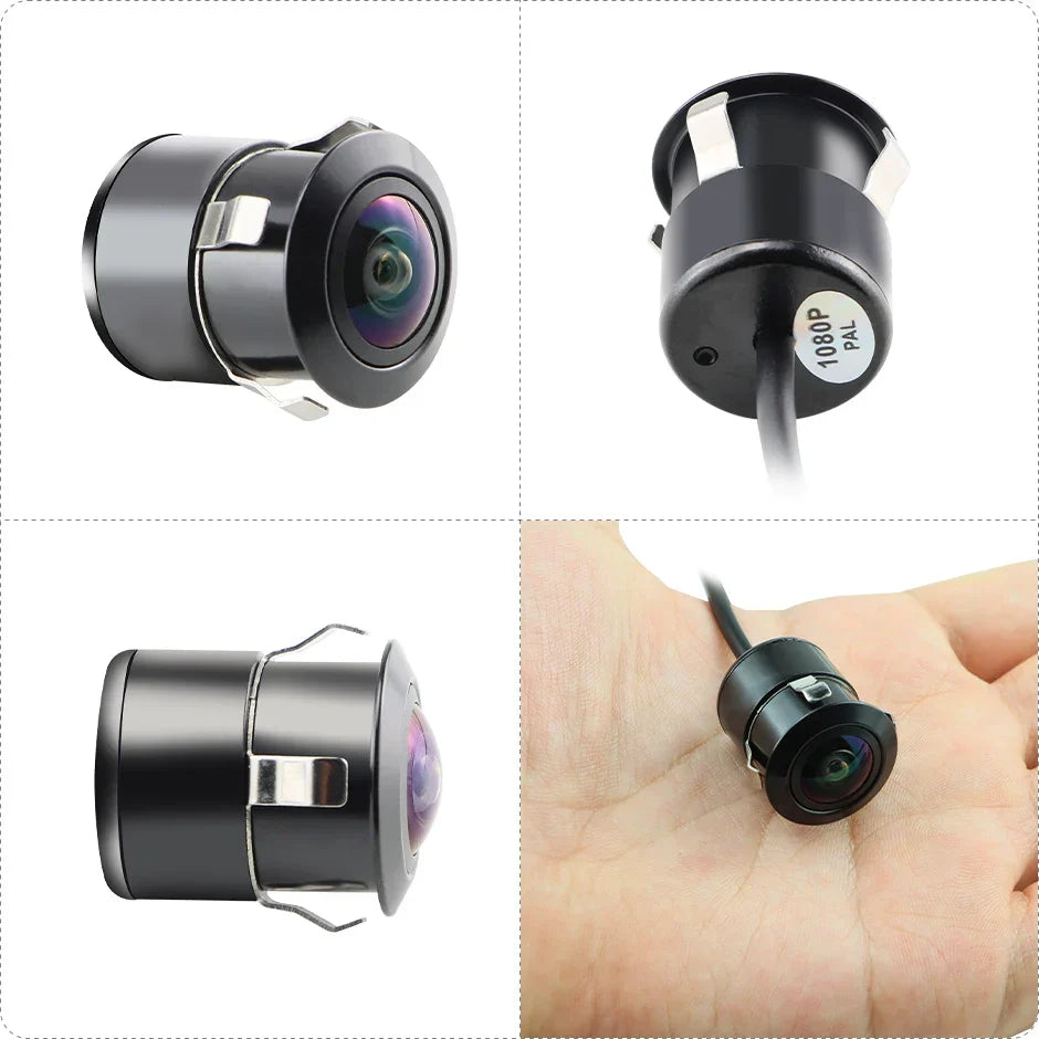 Black universal car backup camera with wide-angle lens for front and rear view monitoring — view 5