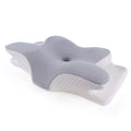 Grey butterfly shaped memory foam pillow with breathable contour design for ergonomic neck support