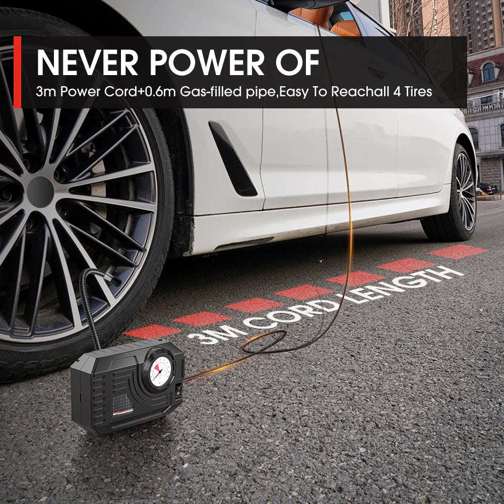 Black portable mini electric tire inflator and air pump for cars and bicycles — view 3