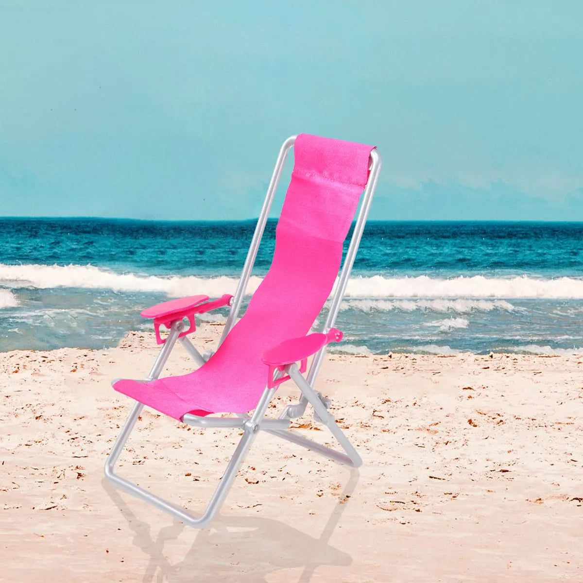 Set of two realistic miniature folding beach chairs for dollhouse and diorama decoration — view 2