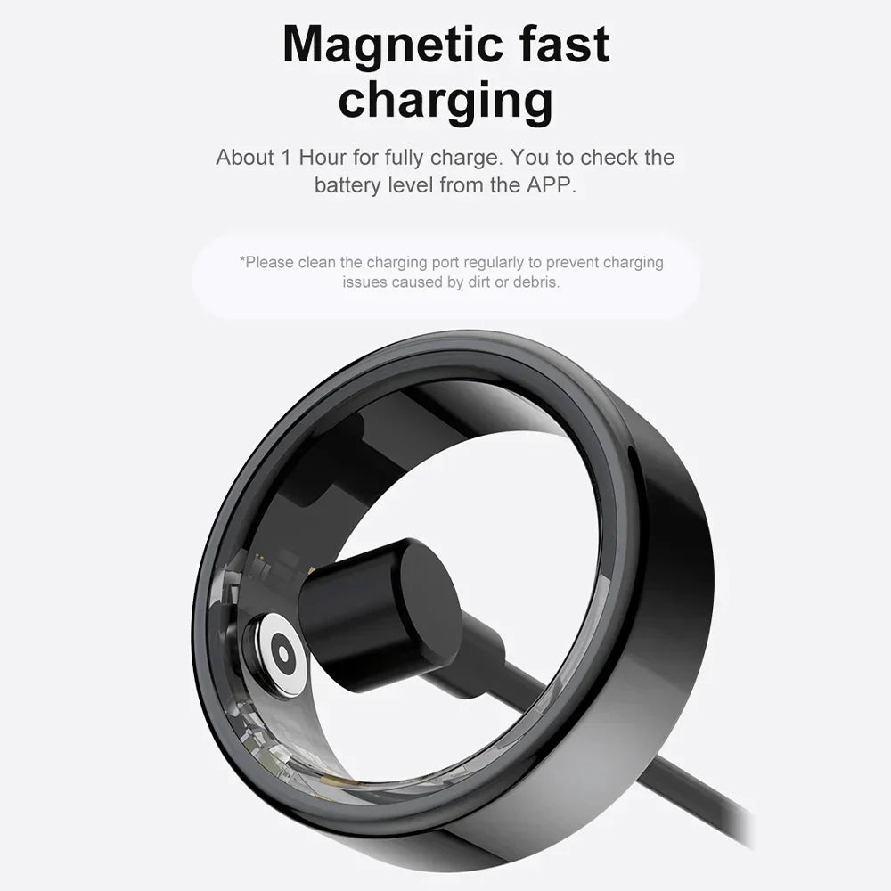 Titanium steel smart ring, sleek metallic wearable health tracker for fitness and daily activity monitoring — view 2