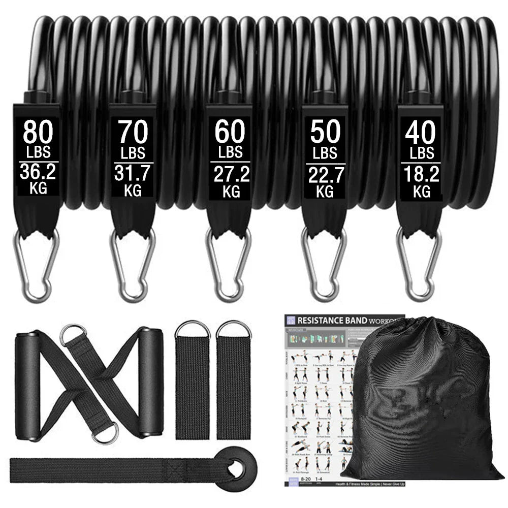11-piece 300lb resistance band set with handles, ankle straps, and door anchor for home gyms