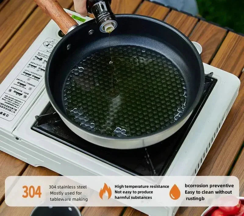 Silver camping non-stick frying pan with detachable sabili wood handle for outdoor cooking — view 4