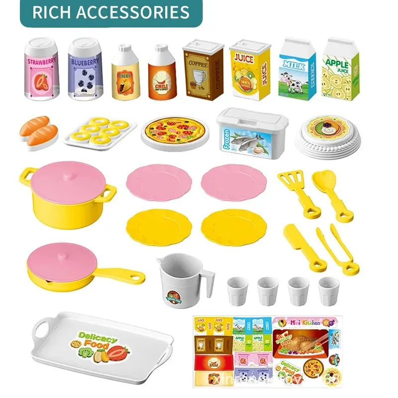 Complete pretend play kitchen set with colorful durable plastic tableware and assorted toy food ingredients — view 2
