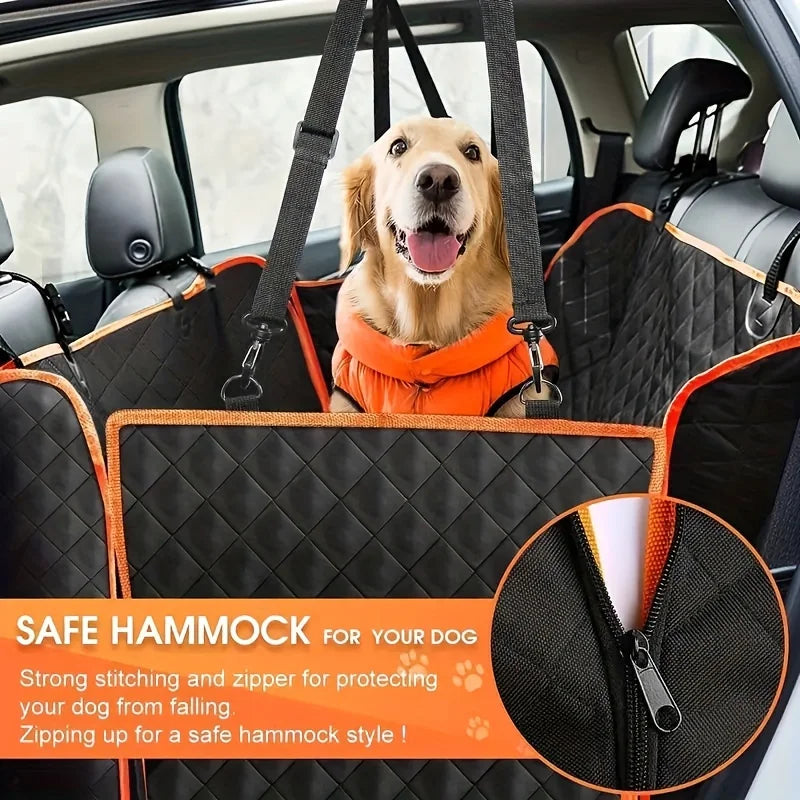 Waterproof dog car seat cover in black polyester with hammock design for vehicle back seats — view 3