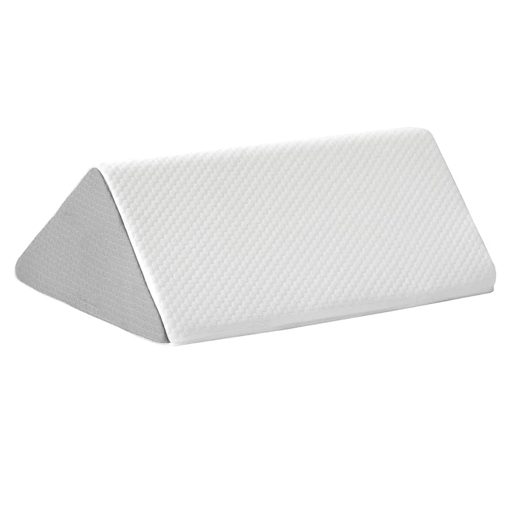 White and gray memory foam wedge pillow for bedridden support, leg elevation, and recovery