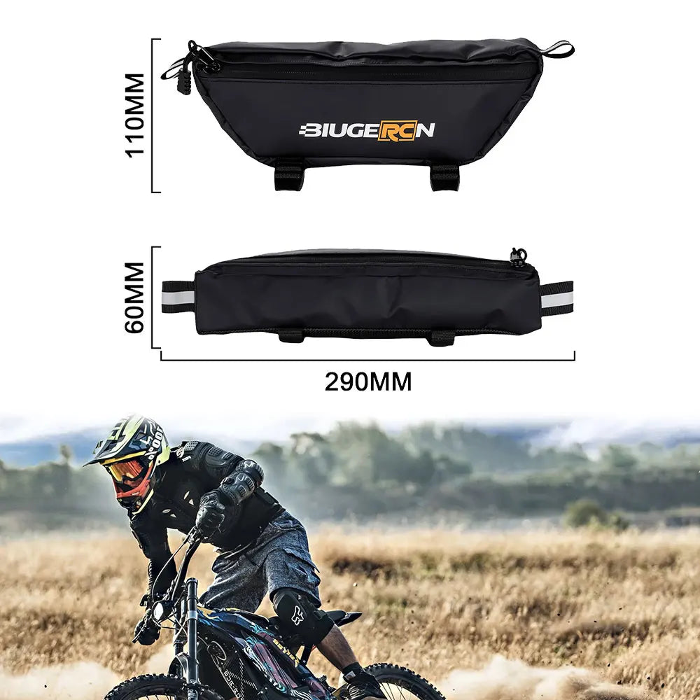 Waterproof motorcycle handlebar bag in durable fabric with secure zipper closure and universal mounting straps — view 2