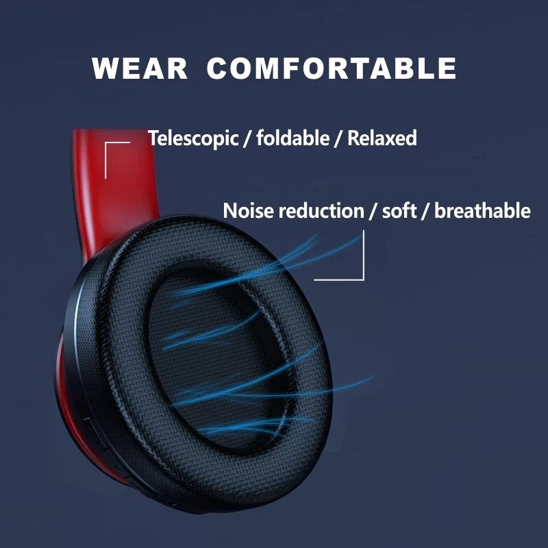 Black NNEOBA over-ear foldable wireless headphones with cushioned ear pads and built-in microphone — view 4