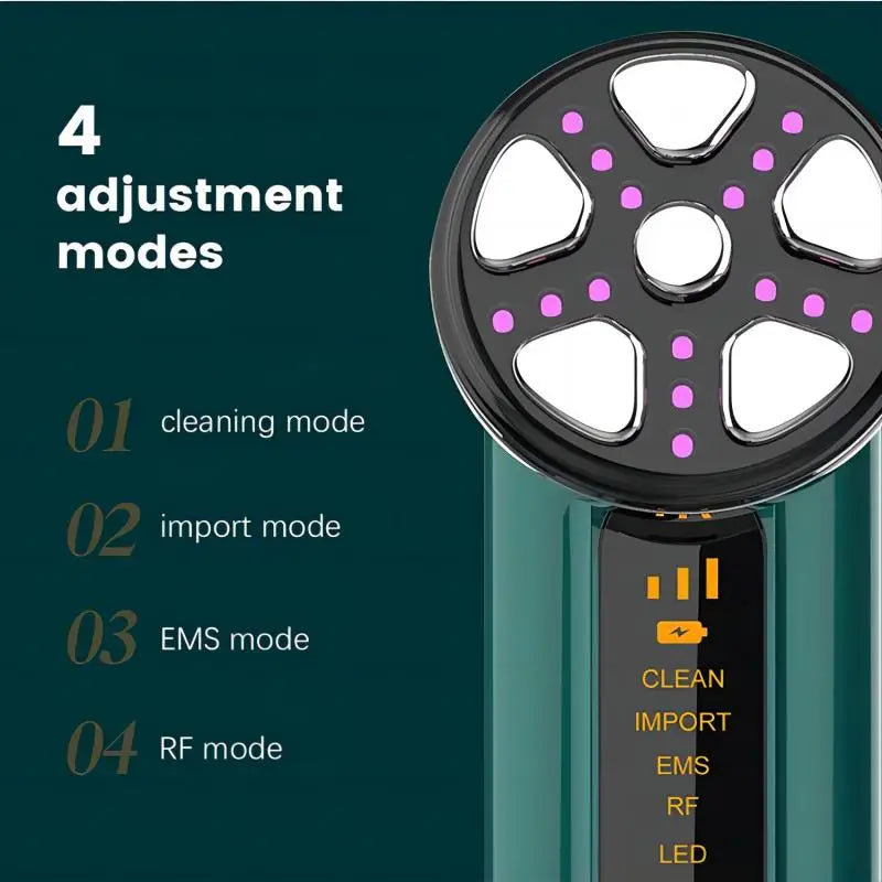 Green 5-in-1 EMS LED facial device with vibration massager for anti-aging skin therapy and rejuvenation — view 4
