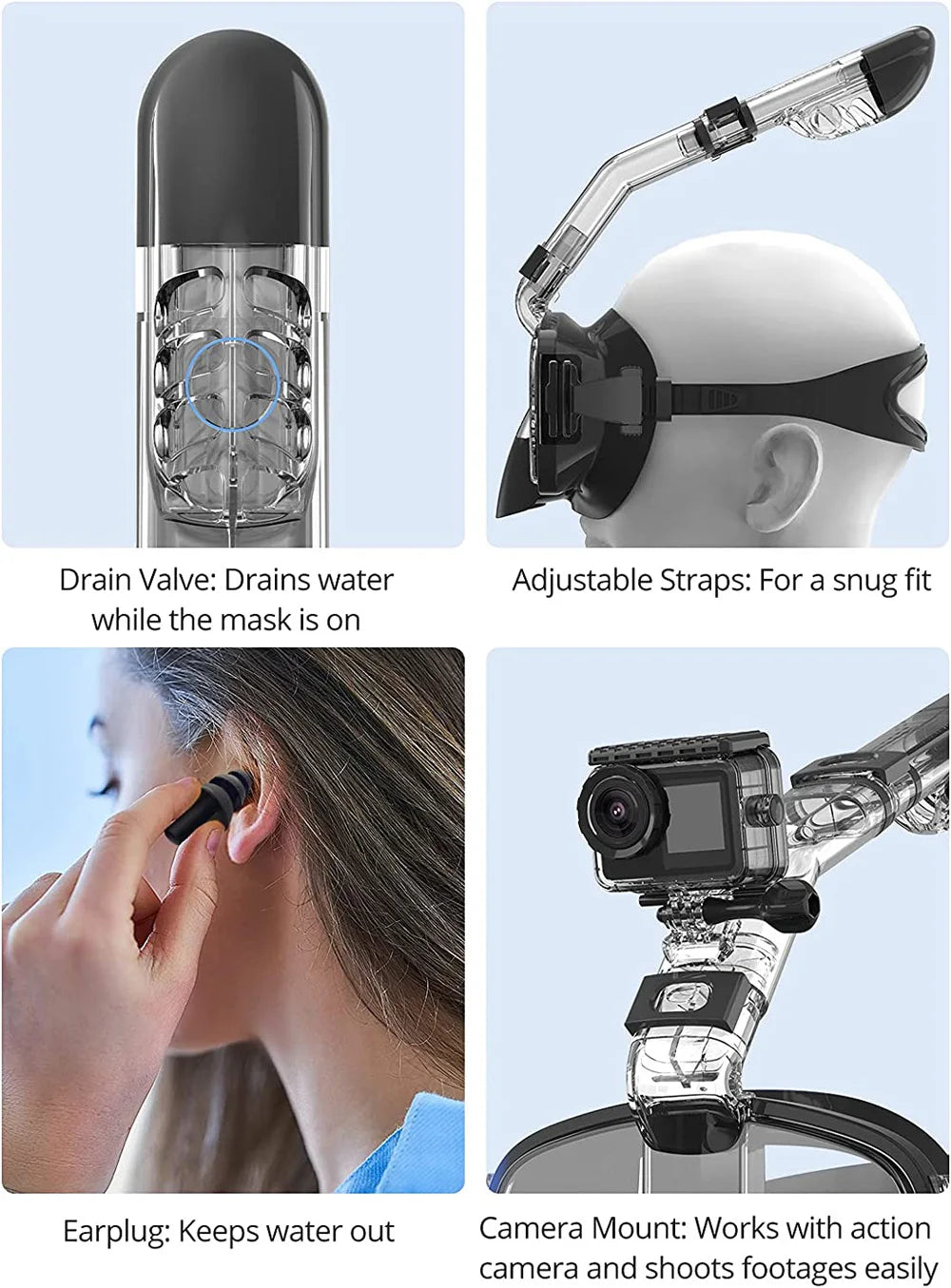 Black NNEOBA full dry top snorkel mask set with panoramic anti-fog lens and silicone skirt — view 4