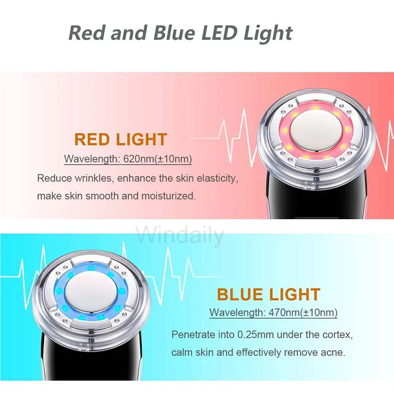 EMS face lifting beauty device in white with LED light and metallic massage head — view 5