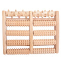 Brown wooden arched foot roller massager with five rows of acupressure nubs