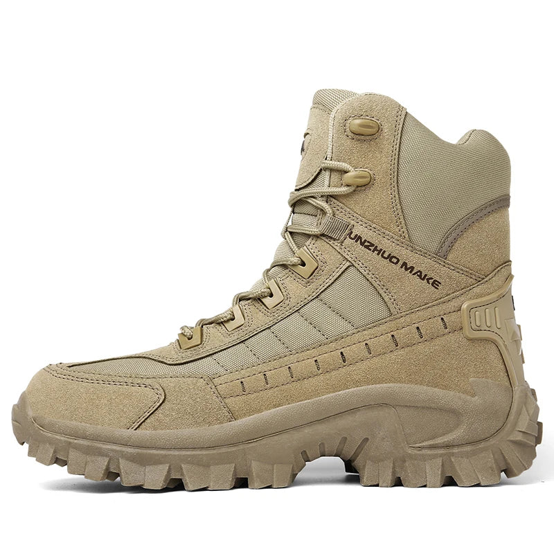 Mens khaki tactical desert work boots featuring lace-up design and durable non-slip rubber soles. — view 4