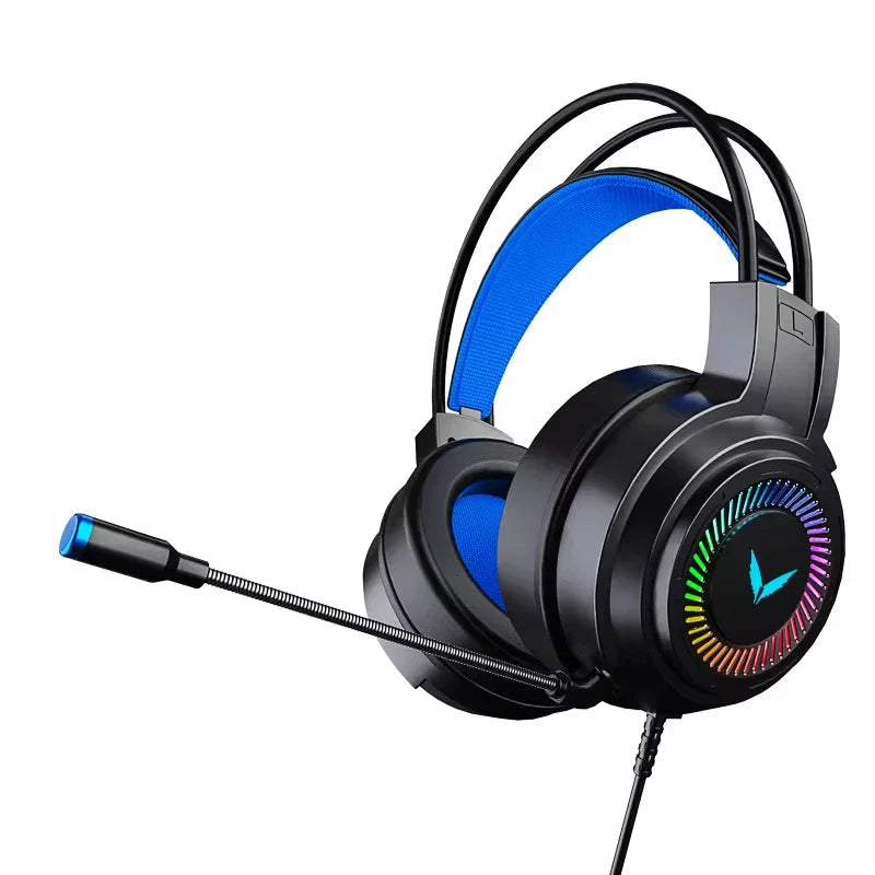 Black NNEOBA virtual surround gaming headset with noise-reducing microphone and RGB breathing LED lights