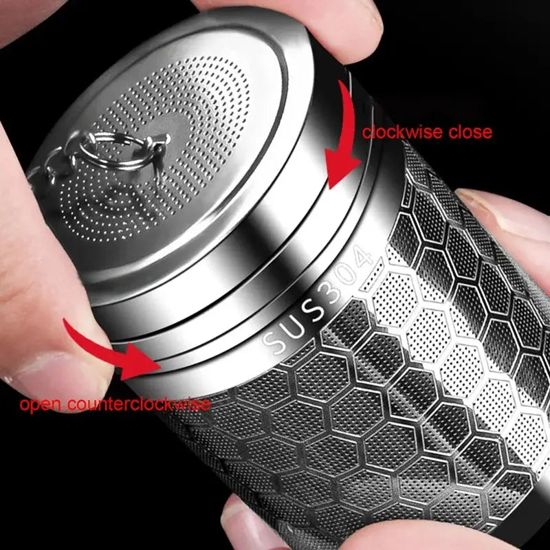 Fine mesh stainless steel tea infuser, silver reusable strainer with a secure locking lid and chain — view 5