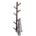 Rustic pine wall coat rack with 8 hooks in coffee color mounted on an entryway wall