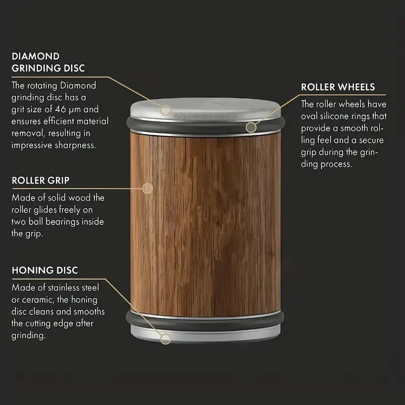 Brown Woodle rolling knife sharpener kit with diamond abrasive and aluminum alloy body. — view 5