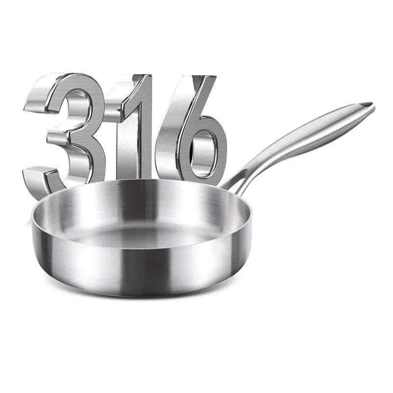 Silver 20cm tri-ply stainless steel frying pan with uncoated surface and Y-shaped handle — view 2
