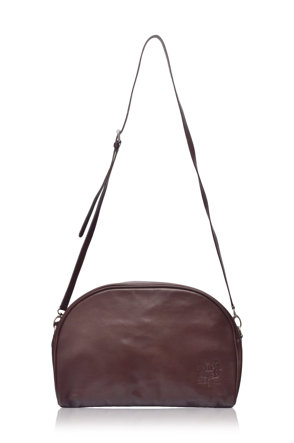 Brown Sabine genuine leather crossbody handbag and oversized clutch with adjustable shoulder strap — view 2