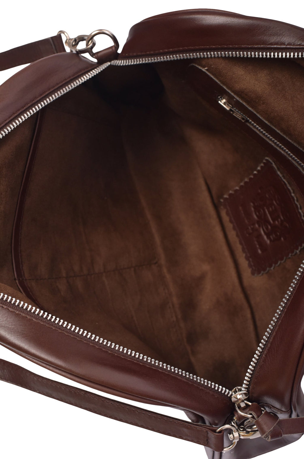 Brown Sabine genuine leather crossbody handbag and oversized clutch with adjustable shoulder strap — view 5