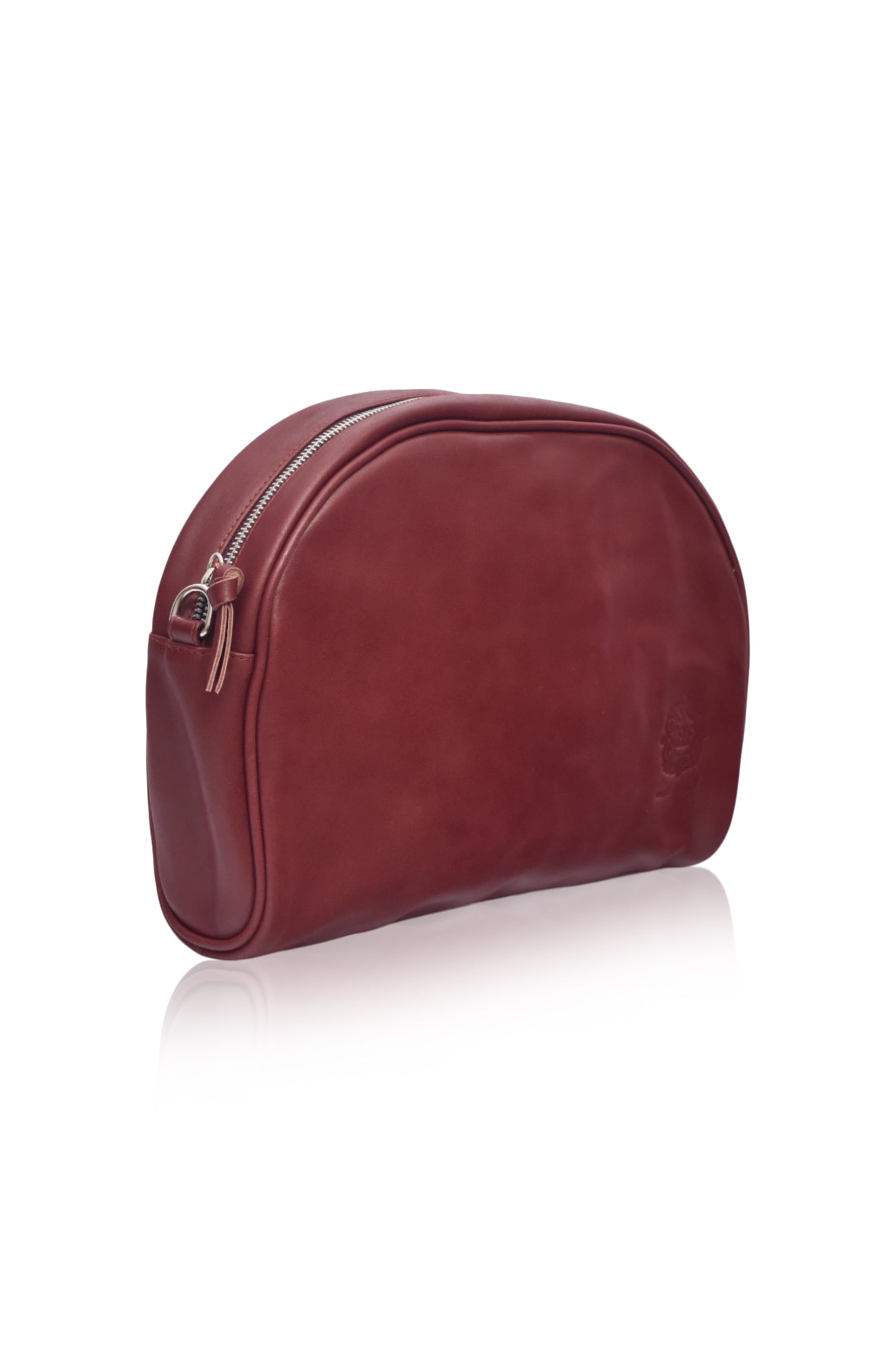 Red genuine leather Sabine handbag with adjustable strap, styled as a crossbody bag or oversized clutch. — view 4