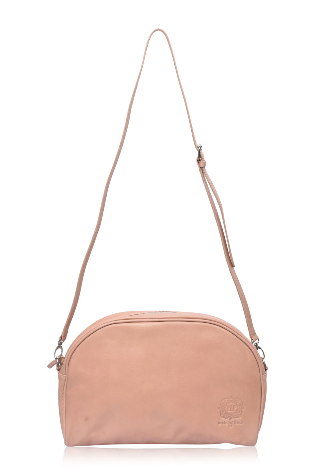Sabine leather handbag, neutral beige genuine leather crossbody bag with adjustable strap. — view 2