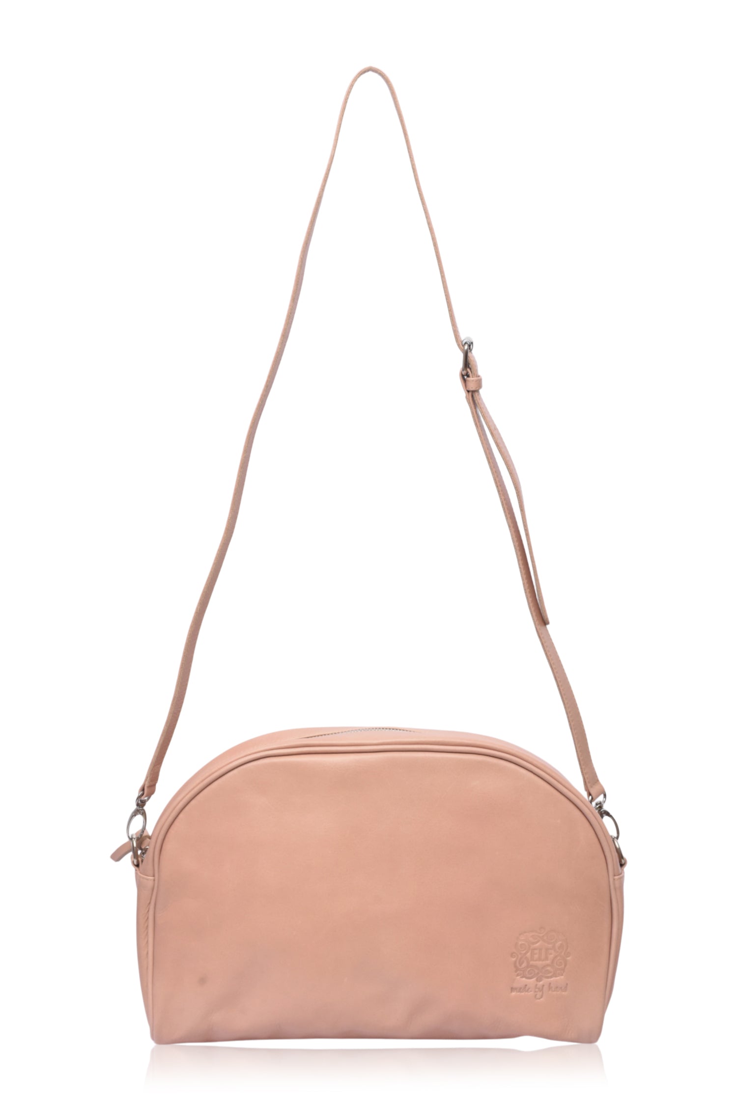 Sabine leather handbag, neutral beige genuine leather crossbody bag with adjustable strap. — view 2