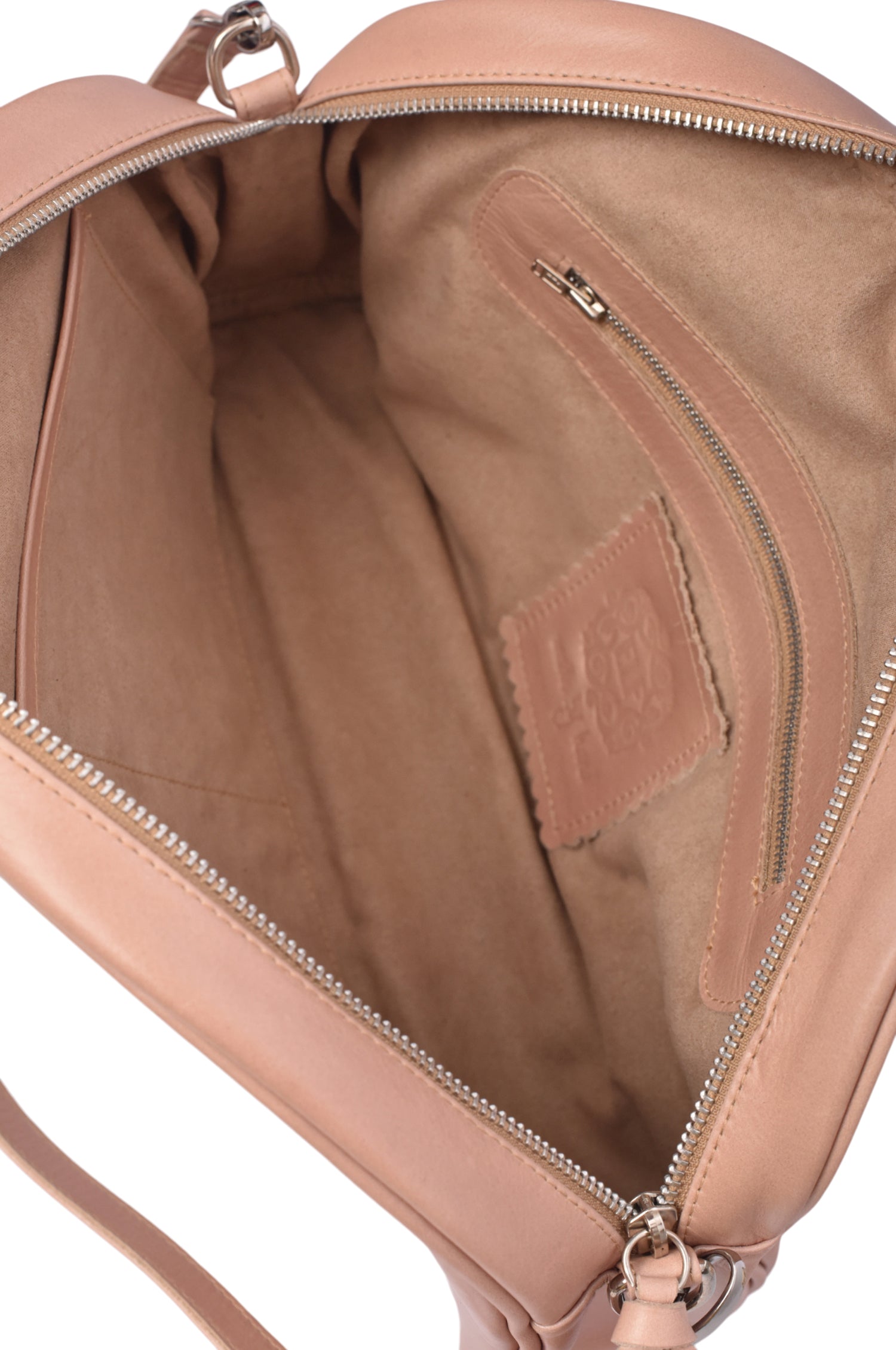 Sabine leather handbag, neutral beige genuine leather crossbody bag with adjustable strap. — view 5
