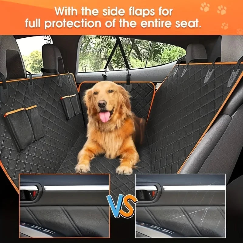 Waterproof dog car seat cover in black polyester with hammock design for vehicle back seats — view 4
