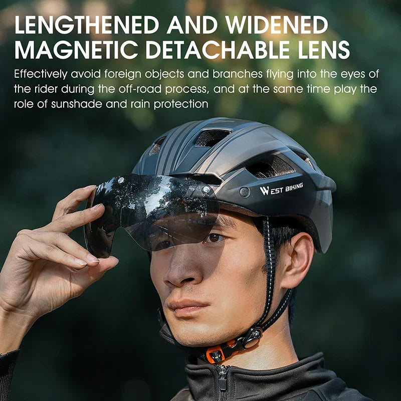 Ultralight titanium cycling helmet with magnetic goggles and built-in rear LED safety taillight — view 3