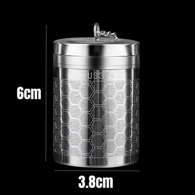 Fine mesh stainless steel tea infuser, silver reusable strainer with a secure locking lid and chain — view 13