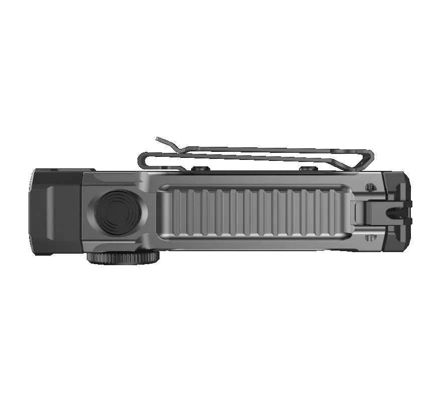 Jetbeam E28 multi-mode flat tactical flashlight in black aluminum with dual switch interface — view 4