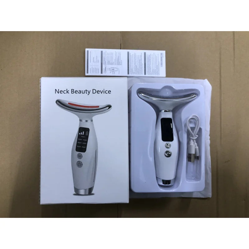 Portable LED light therapy face and neck massager with a sleek white dolphin biomimetic design — view 2