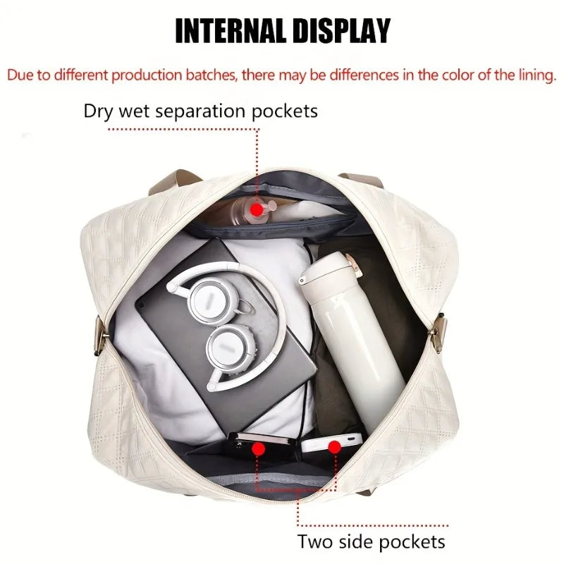 Large beige nylon travel duffel bag with handles and zipper closures for weekend trips — view 5