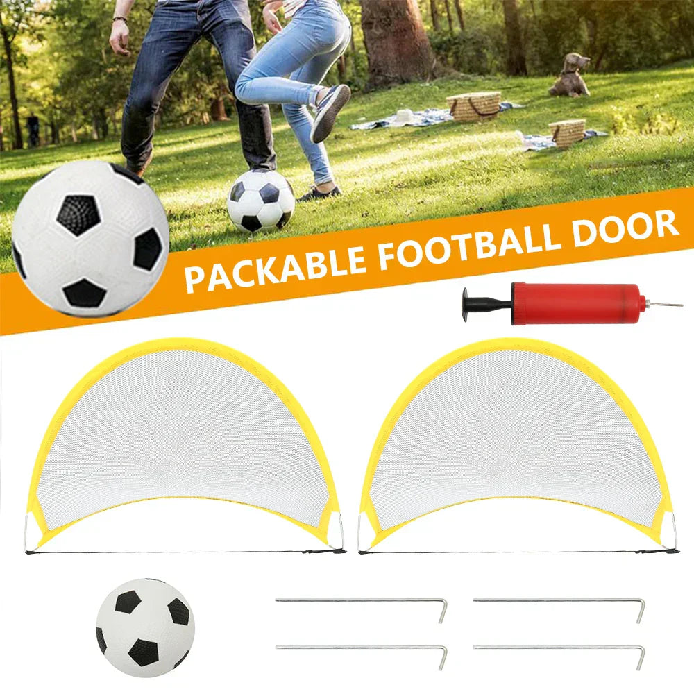 Foldable training goal net kit for kids including pop up goals, soccer ball and pump — view 3