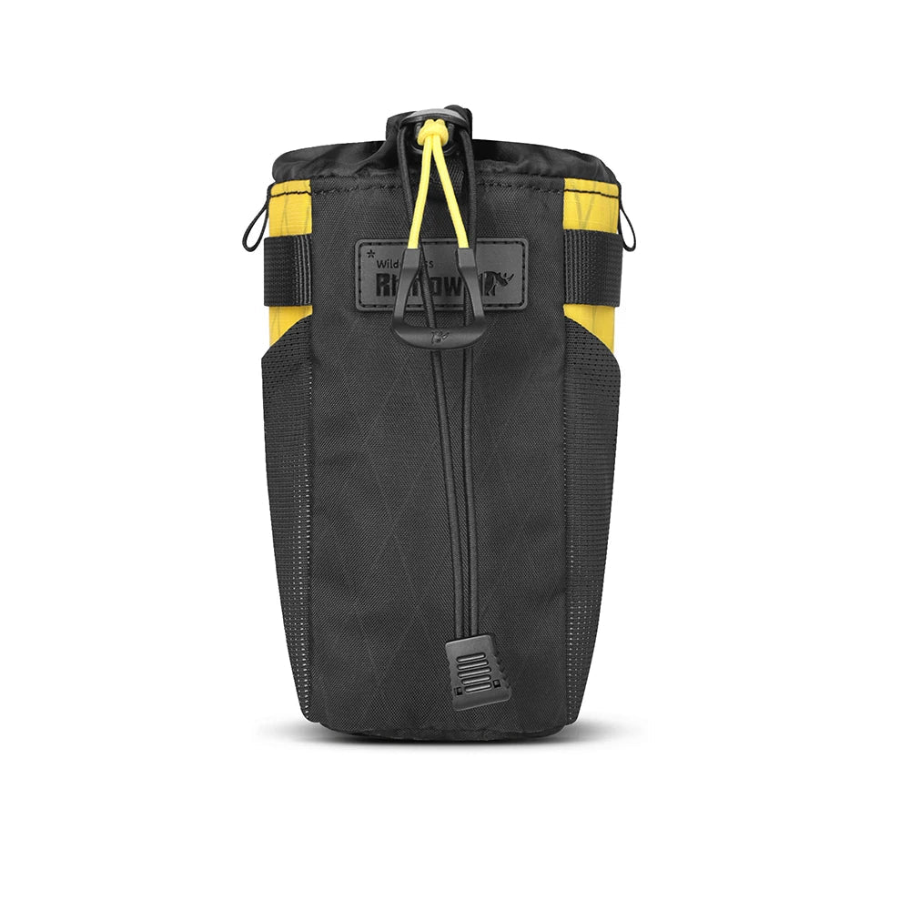 Insulated handlebar tool bag in bright yellow durable nylon, mounted on a road bicycle