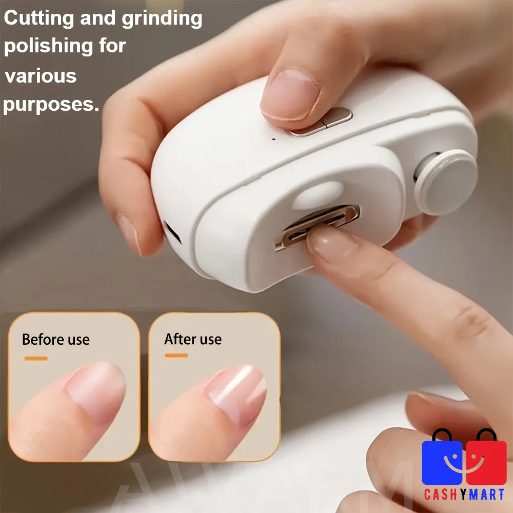 Rechargeable electric nail care kit featuring a professional clipper and smoothing buffing attachments — view 3