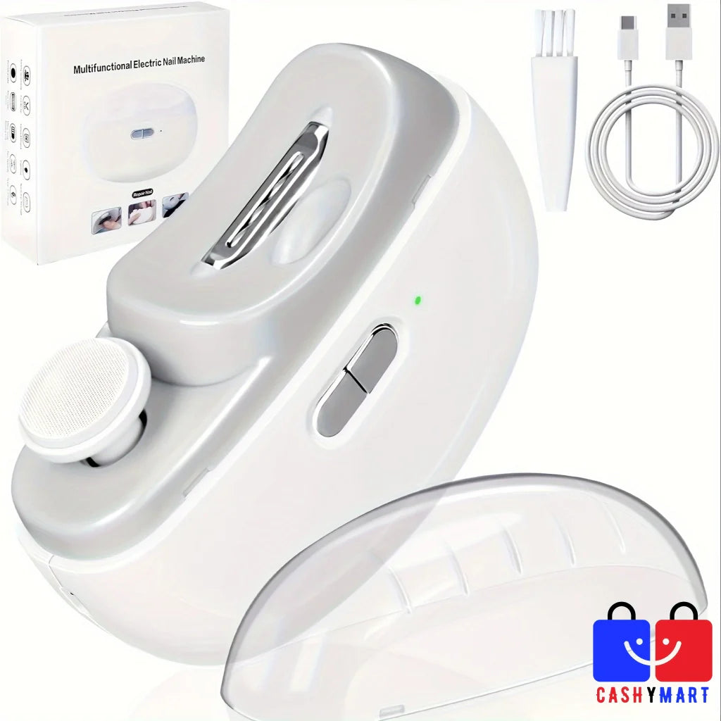 Rechargeable electric nail care kit featuring a professional clipper and smoothing buffing attachments — view 5