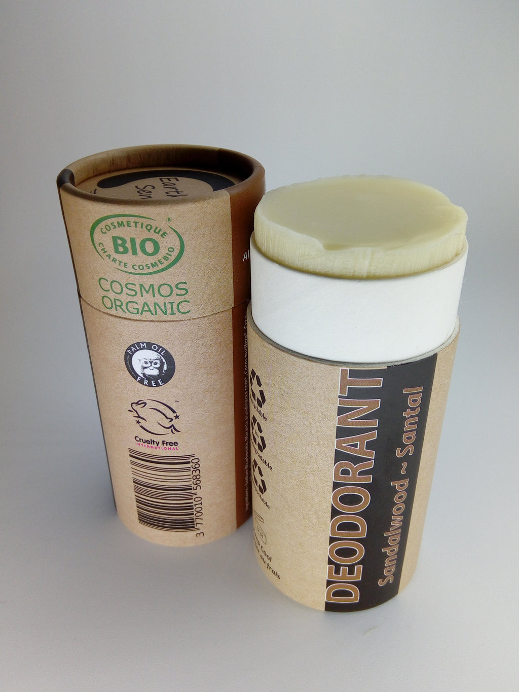 Organic sandalwood natural deodorant in 100 percent recycled paper push up tube — view 2