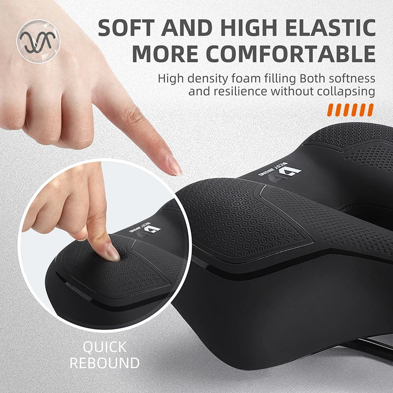 Shockproof bike saddle in black leather with ergonomic design and aluminum alloy seat bow — view 3