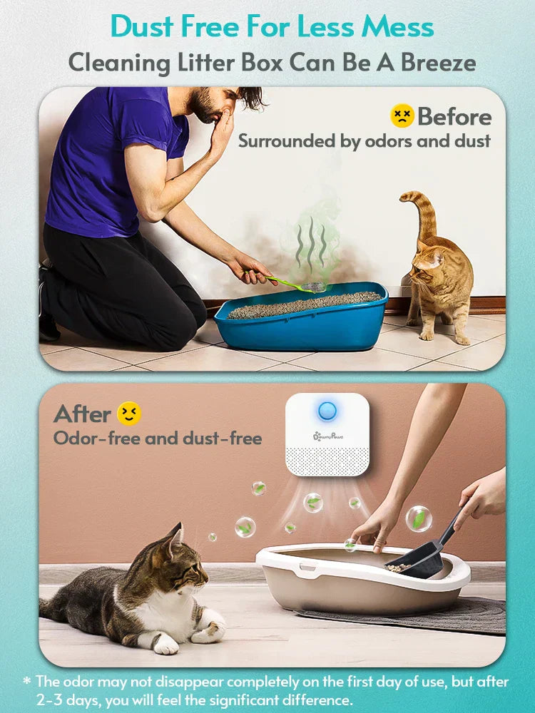 Smart cat litter box odor purifier, compact white device with biosensor for eliminating pet smells — view 3