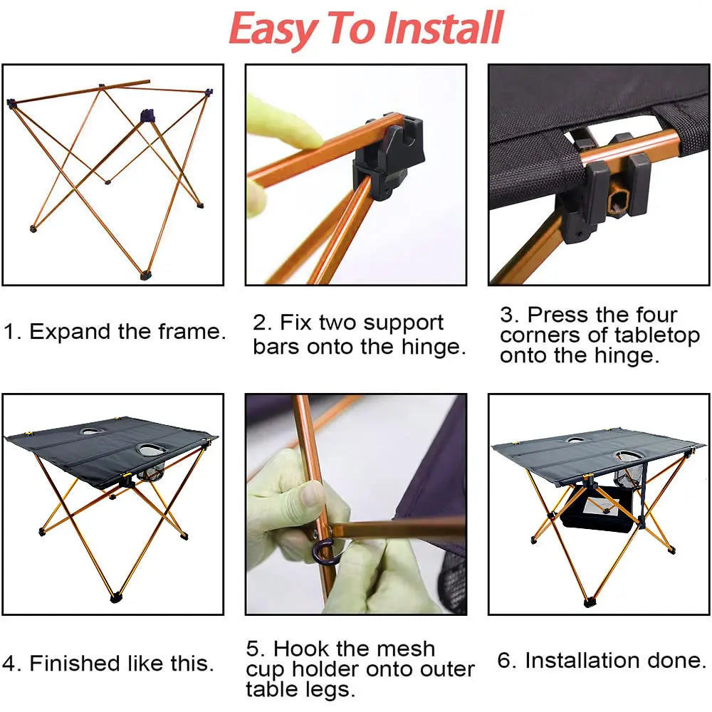 Lightweight folding camping table made of silver aluminum alloy for outdoor picnics and travel — view 4