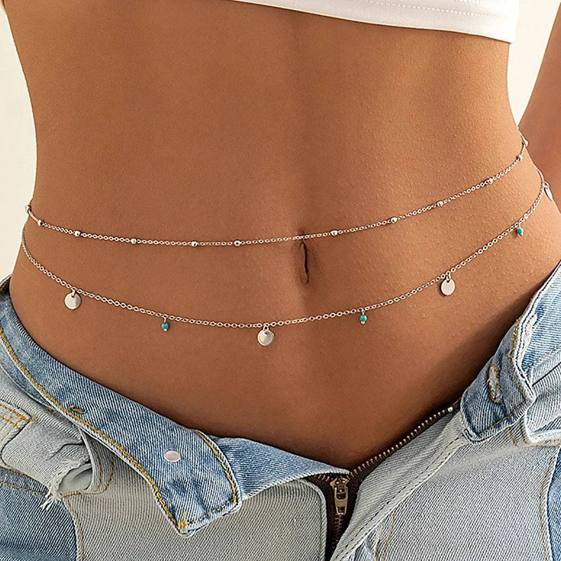 Double layered stainless steel butterfly waist chain belly jewelry for summer bikini beachwear style